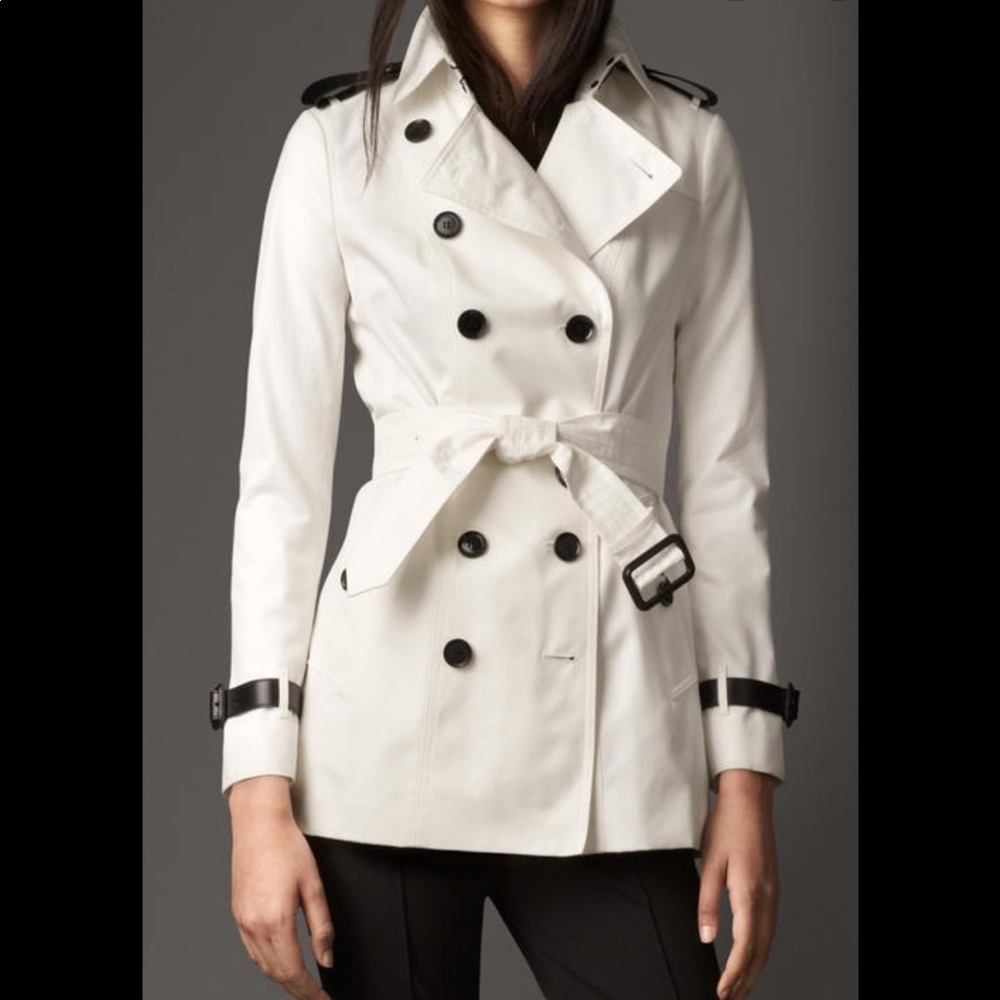 White Burberry Short Detail Gabardine Trench Coat